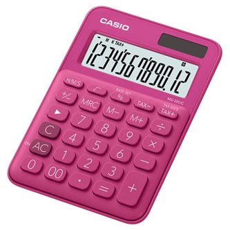 Casio Kalkulačka MS 20 UC RD, tmavě růžová, dvanáctimístná, duální napájení