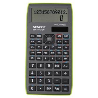 Sencor Kalkulačka SEC 150 GN, šedá, školní, dvanáctimístná, zelený rámeček