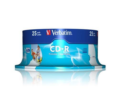 CD-R 700MB, 80min., 52x, Printable, Verbatim, 25-cake