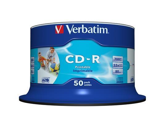 CD-R 700MB, 80min., 52x, Printable, no-ID, Verbatim, 50-cake