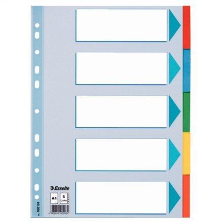 Rejstříky "Standard", popisovatelná titulní str., mix barev, karton, A4, 5 dílů, ESSELTE