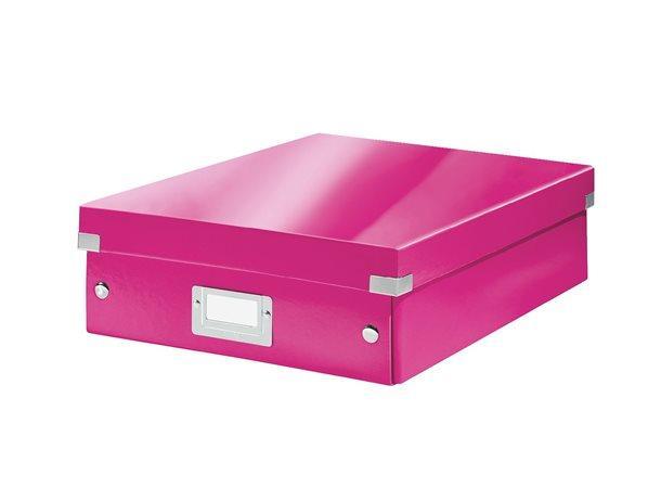 Organizační krabice "Click&Store", růžová, velikost M, lesklá, laminovaný karton, LEITZ