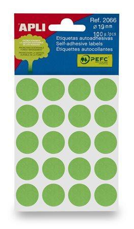 Etikety, zelené, kruhové, průměr 19 mm, 100 etiket/balení, APLI