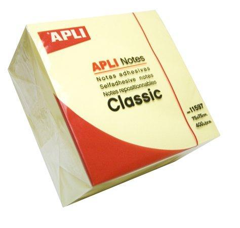Samolepicí bloček "CLASSIC", žlutá, 75 x 75 mm, 400 listů, APLI 11597
