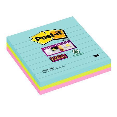Samolepicí bloček "Super Sticky Miami", mix barev, 101 x 101 mm, 3x 70 listů, linkovaný, 3M POSTIT 7