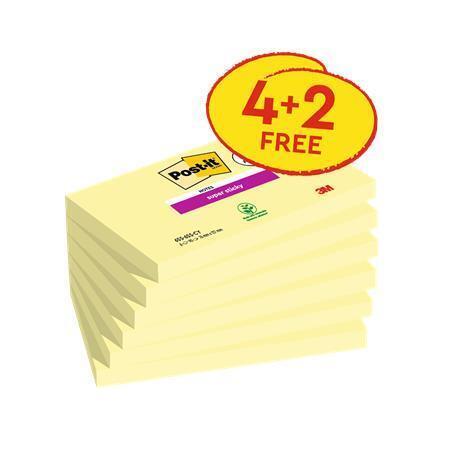 Samolepicí bloček "Super Sticky", žlutá, 76 x 127 mm, 4+2x 90 listů, 3M POSTIT 7100259448