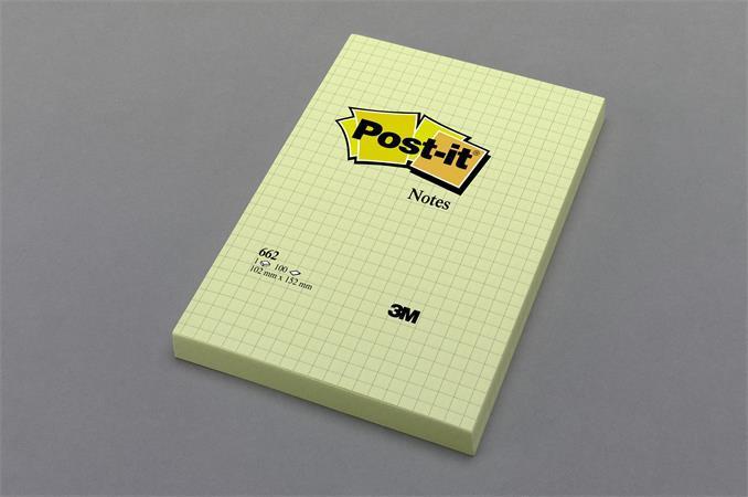 Samolepicí bloček, žlutá, 101 x 152 mm, 6x 100 listů, čtverečkovaný, 3M POSTIT 7100172739