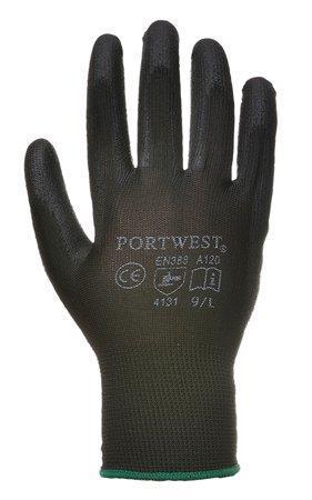 Pracovní rukavice máčené na dlani a prstech v polyuretanu, velikost 7, černé