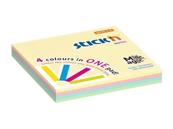 Samolepicí bloček "Magic Pad", pastleové barvy, 76x76 mm, 100 listů, STICK N 21574