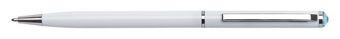 Kuličkové pero "SWS SLIM", bílá, modrý krystal SWAROVSKI®, 13 cm, ART CRYSTELLA® 1805XGS556