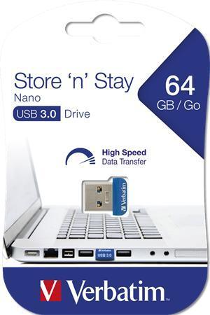 64GB USB Flash 3.0, 80/25 MB/sec, VERBATIM "NANO STORE ´N´ STAY"