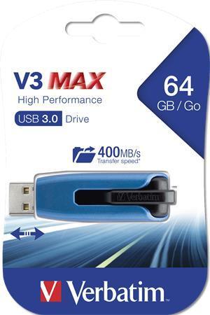 USB flash disk "V3 MAX", modrá-černá, 64GB, USB 3.0, 175/80MB/sec, VERBATIM