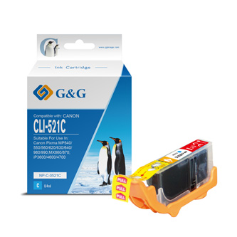 G&G kompatibilní ink s CLI521C, cyan, 8.4ml, NP-C-0521C, 2934B001, pro Canon iP3600, iP4600, MP620, MP630, MP980