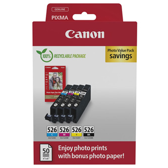 Canon originální ink CLI-526 CMYK, 4540B019, black/color, 4-pack C/M/Y/K + paper