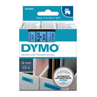 Dymo originální páska do tiskárny štítků, Dymo, 45016, S0720560, černý tisk/modrý podklad, 7m, 12mm, D1