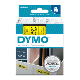 Dymo originální páska do tiskárny štítků, Dymo, 45018, S0720580, černý tisk/žlutý podklad, 7m, 12mm, D1