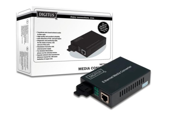 DIGITUS Media Converter, Singlemode 10/100Base-TX to 100Base-FX, Incl. PSU SC connector, Up to 20km