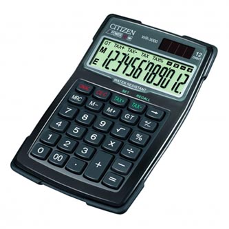 Citizen Kalkulačka WR3000, černá, stolní s výpočtem DPH, dvanáctimístná, vodotěsná, prachu odolná, automatické vypnutí