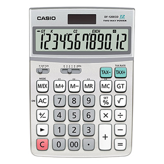 Casio Kalkulačka DF 120 ECO, šedá, stolní, dvanáctimístná