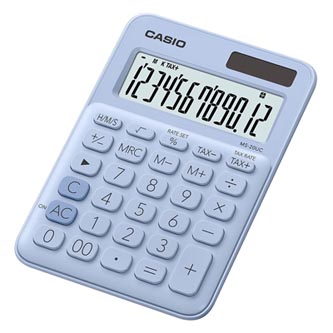Casio Kalkulačka MS 20 UC LB, světle modrá, dvanáctimístná, duální napájení