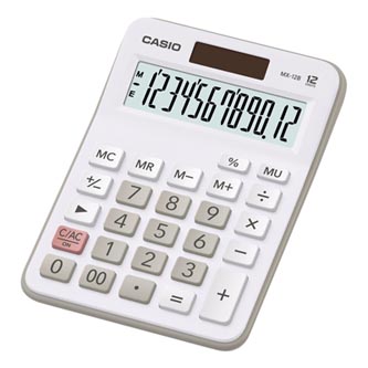 Casio Kalkulačka MX 12 B WE, bílo-šedá, duální napájení