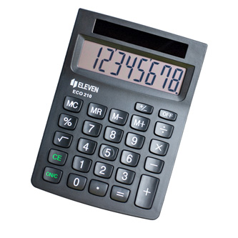 Eleven kalkulačka ECC210, černá, stolní, osmimístná, šetrná k životním, u prostředí, solární napájení