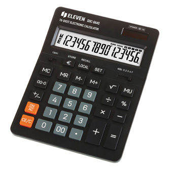 Eleven kalkulačka SDC664S, černá, stolní, šestnáctimístná, duální napá, jení, LCD displej