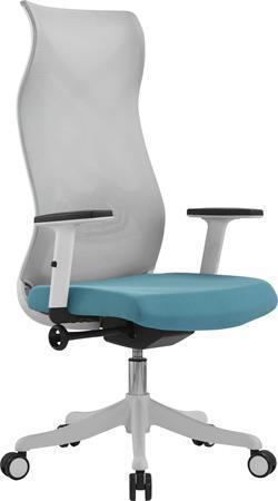 Kancelářská otočná židle "Avalon", opěradlo ze světle šedé síťoviny, tyrkysové sedátko, bílý plastov