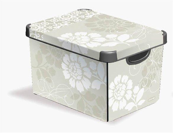 Box "Deco", béžová, květinový vzor, plast, 22 l, s víkem, CURVER 188163