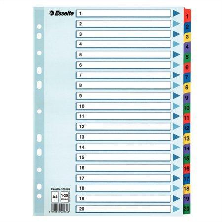 Zesílené rejstříky "Mylar", mix barev, karton, A4, 1-20, ESSELTE
