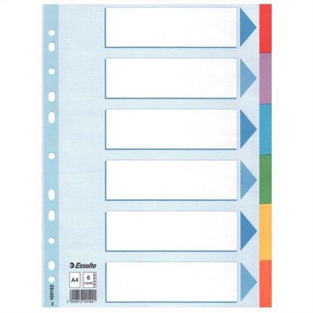 Rejstříky "Standard", popisovatelná titulní str., mix barev, karton, A4, 6 dílů, ESSELTE
