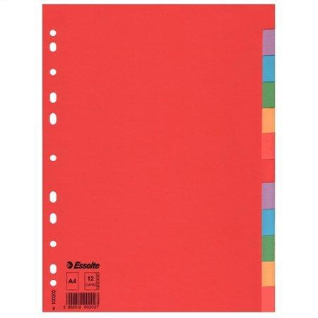 Rejstříky "Economy", mix barev, karton, A4, 12 dílů, ESSELTE
