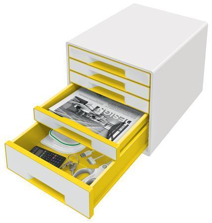 Zásuvkový box "Wow Cube", bílá/žlutá, 5 zásuvek, LEITZ