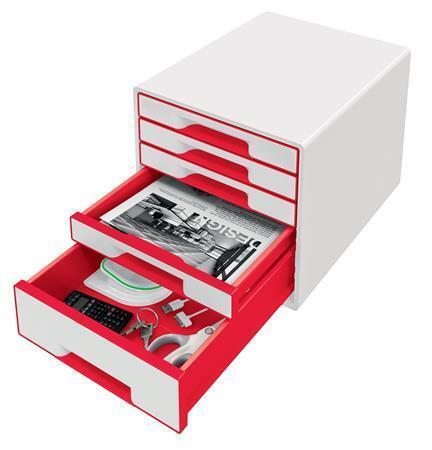 Zásuvkový box "Wow Cube", bílá/červená, 5 zásuvek, LEITZ 52142026