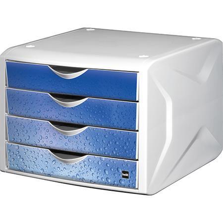 Zásuvkový box "Chameleon", 4 zásuvky, bílo-modrá, plast, HELIT
