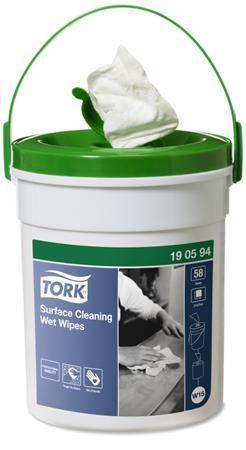 Vlhčené utěrky na čištění povrchů, 1-vrstva, 58 ks, kbelík, bílá, W15 systém, TORK