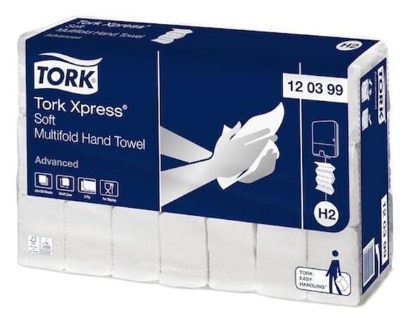 Papírové ručníky "Xpress Soft Multifold", bílá, skládané, 2vrstvé, H2 systém, 136 listů, TORK 120399