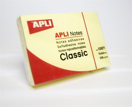 Samolepicí bloček "CLASSIC", žlutá, 50 x 75 mm, 100 listů, APLI 10971