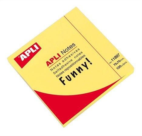 Samolepicí bloček "FUNNY", žlutá, 75 x 75 mm, 100 listů, APLI 11897