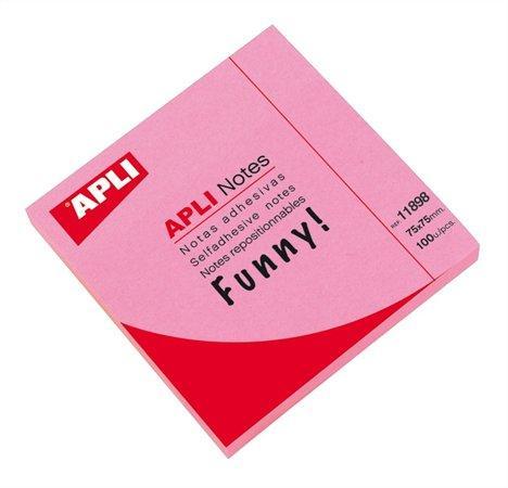 Samolepicí bloček "FUNNY", růžová, 75 x 75 mm, 100 listů, APLI 11898
