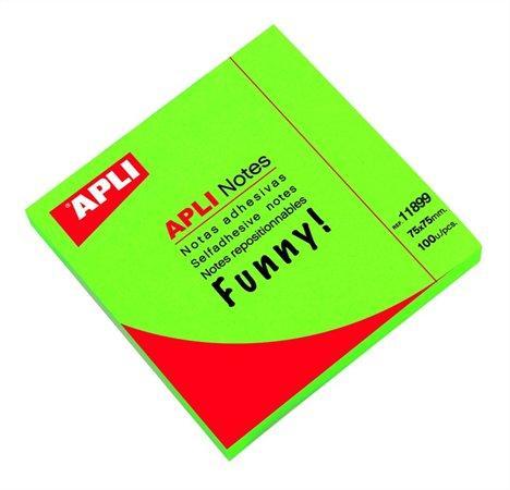 Samolepicí bloček "FUNNY", zelená, 75 x 75 mm, 100 listů, APLI 11899