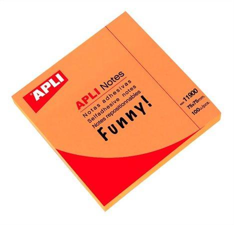 Samolepicí bloček "FUNNY", oranžová, 75 x 75 mm, 100 listů, APLI 11900