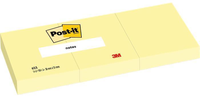 Samolepicí bloček, žlutá, 38 x 51 mm, 3x 100 listů, 3M POSTIT 7100296172