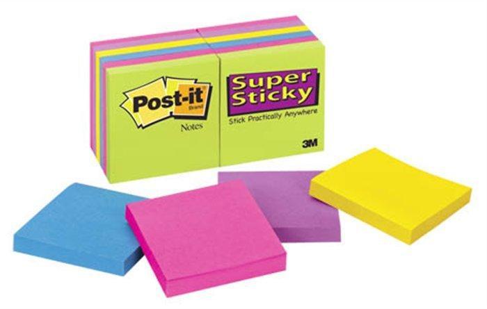 Samolepicí bloček "Super Sticky", mix barev, 76 x 76 mm, 12x 90 listů, 3M POSTIT 7100290156