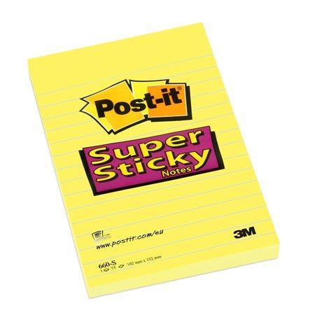 Samolepicí bloček "Super Sticky", ultra žlutá, 102 x 152 mm, 90 listů, linkovaný, 3M POSTIT 71001727