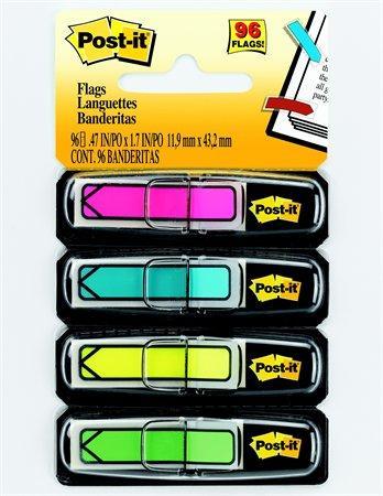 Samolepicí záložky se zásobníkem, mix neonových barev, 12 x 43 mm, 4x 24 listů, tvar šipky, 3M POSTI