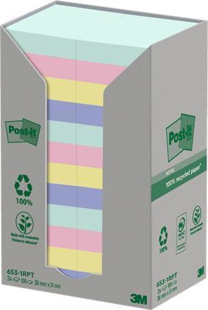 Samolepicí bloček "Nature", mix pastelových barev, 38 x 51 mm, 24x 100 listů, recyklovaný, 3M POSTIT