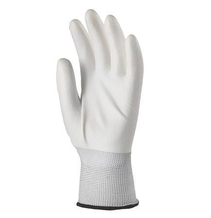 Pracovní rukavice máčené na dlani a prstech v polyuretanu, velikost 6, bílé