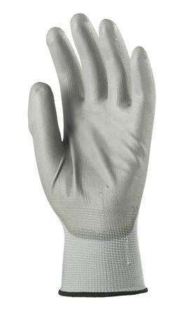Pracovní rukavice máčené na dlani a prstech v polyuretanu, velikost 8, šedé