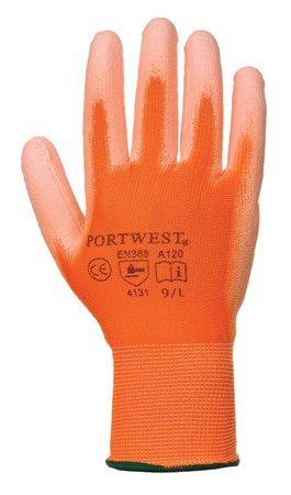 Pracovní rukavice máčené na dlani a prstech v polyuretanu, velikost 8, oranžové